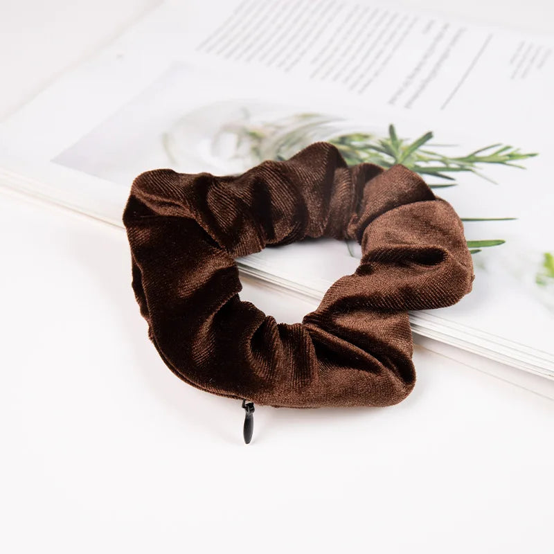 Portable Hidden Safe Sight Secret Hair Tie Storage Case Hair Scrunchie with Zipper Hide Key Cash Jewelry for Travel Outdoor