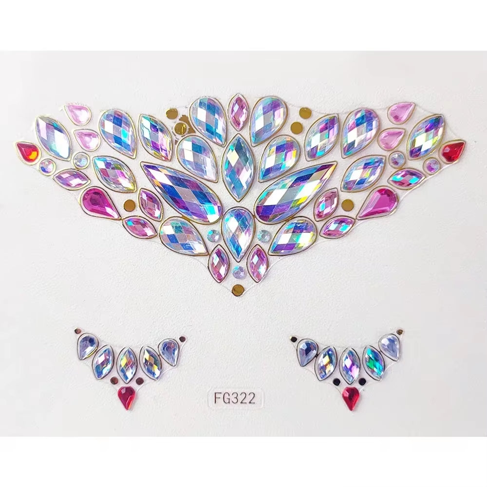 3D Face Gems Jewels Sticker Shiny Face Decoration Rhinestones Sticker Festival Body Art Decoration Diamond Music Festival Tattoo