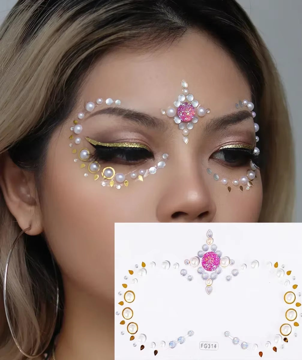 3D Face Gems Jewels Sticker Shiny Face Decoration Rhinestones Sticker Festival Body Art Decoration Diamond Music Festival Tattoo