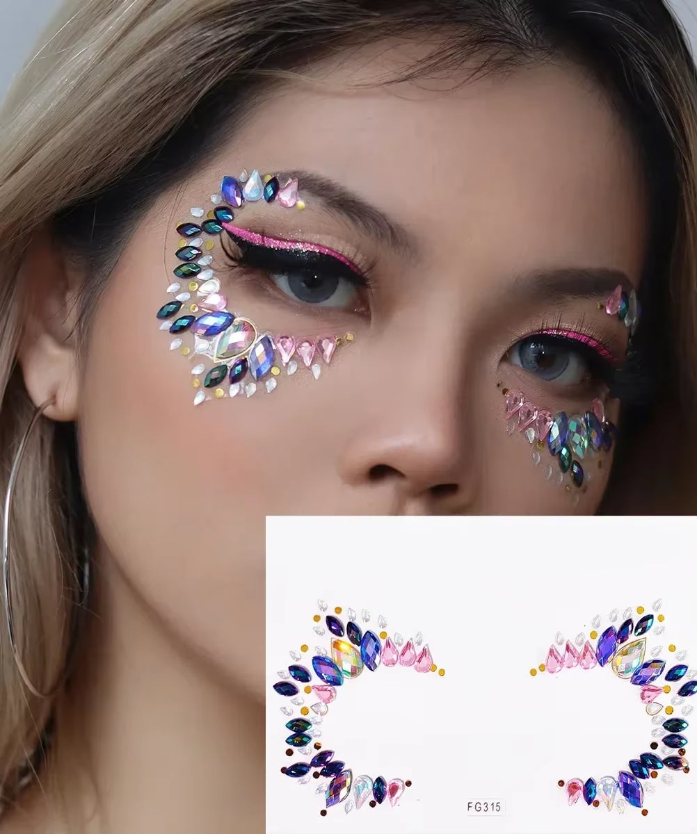 3D Face Gems Jewels Sticker Shiny Face Decoration Rhinestones Sticker Festival Body Art Decoration Diamond Music Festival Tattoo