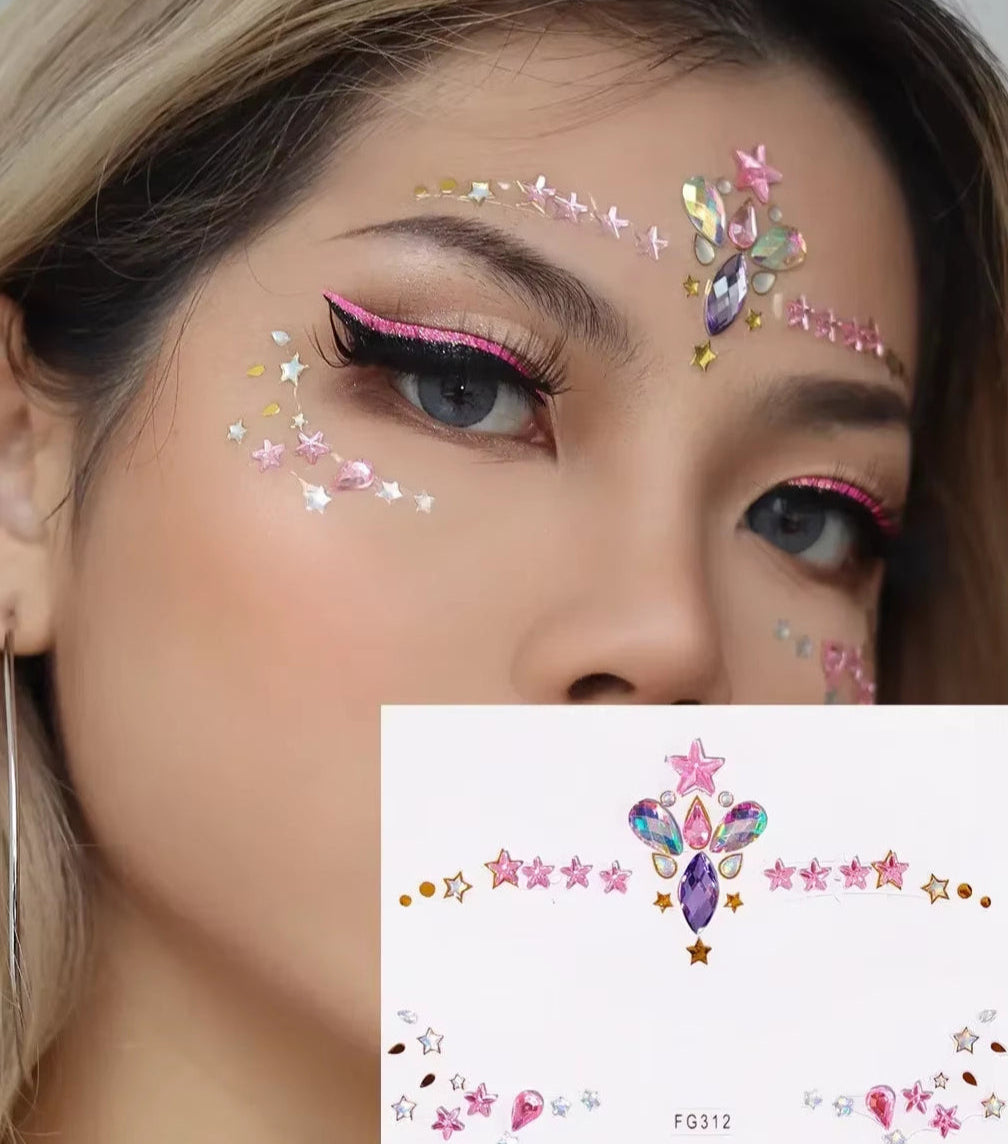3D Face Gems Jewels Sticker Shiny Face Decoration Rhinestones Sticker Festival Body Art Decoration Diamond Music Festival Tattoo