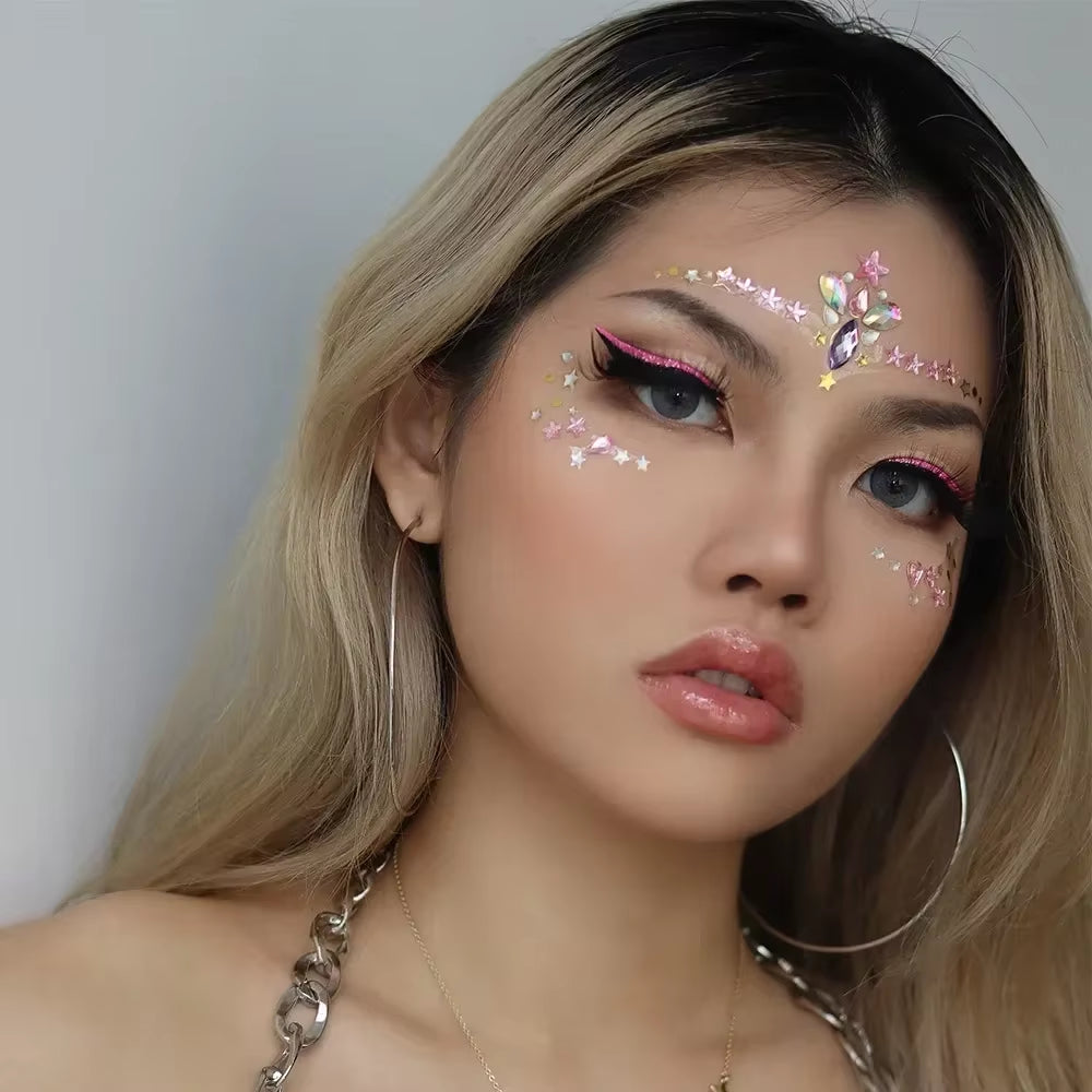3D Face Gems Jewels Sticker Shiny Face Decoration Rhinestones Sticker Festival Body Art Decoration Diamond Music Festival Tattoo