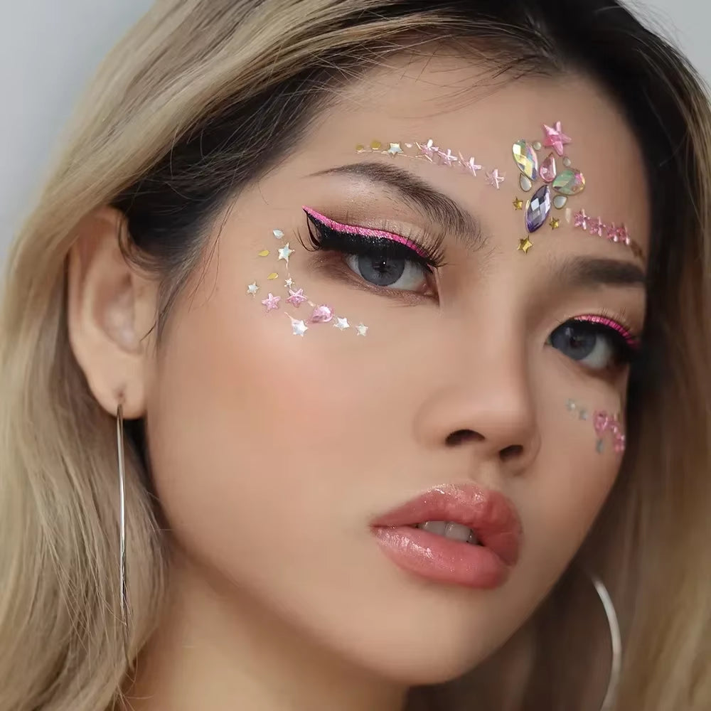 3D Face Gems Jewels Sticker Shiny Face Decoration Rhinestones Sticker Festival Body Art Decoration Diamond Music Festival Tattoo