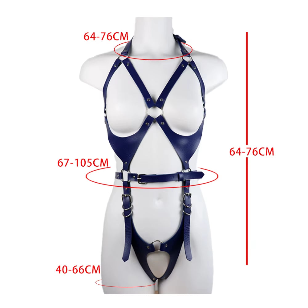 PU Leather Erotic Lingerie Sexy Garter Intimate Women'S Harness Bra Gothic Clothes Halter Underwear Rave Fetish Stocking Belts