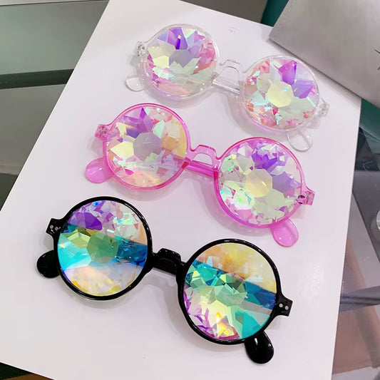 Kaleidoscope Psychedelic Eyeglasses Men Women Funny round Sunglasses Rave Festival Stylish Female Carnival Party Queen Glasses