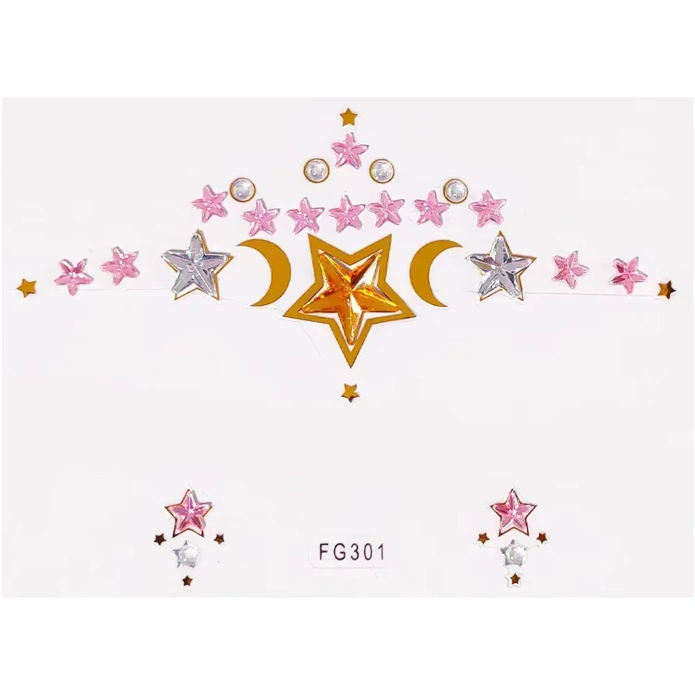 3D Face Gems Jewels Sticker Shiny Face Decoration Rhinestones Sticker Festival Body Art Decoration Diamond Music Festival Tattoo