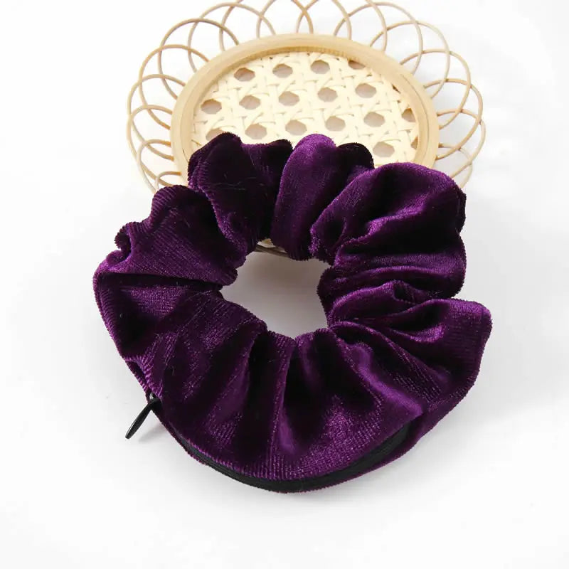 Portable ⁣Hidden Safe Sight Secret Hair Tie Storage Case Hair Scrunchie with Zipper Hide Key Cash Jewelry for Travel Outdoor