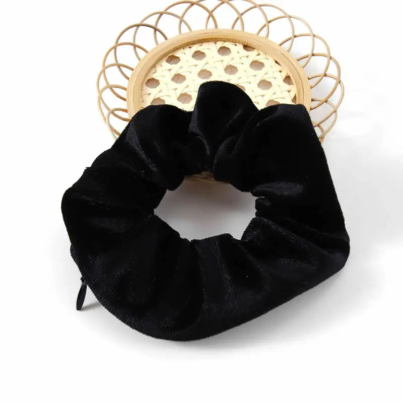 Portable ⁣Hidden Safe Sight Secret Hair Tie Storage Case Hair Scrunchie with Zipper Hide Key Cash Jewelry for Travel Outdoor