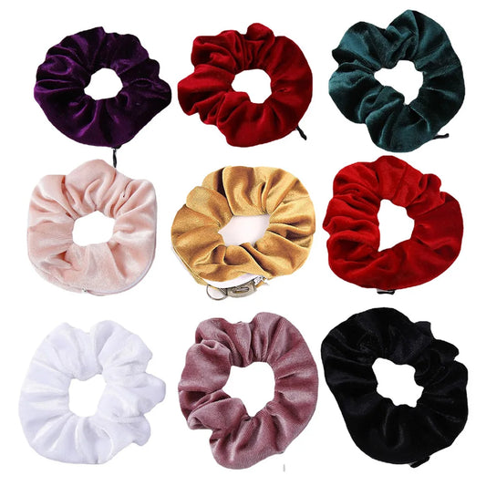Portable ⁣Hidden Safe Sight Secret Hair Tie Storage Case Hair Scrunchie with Zipper Hide Key Cash Jewelry for Travel Outdoor