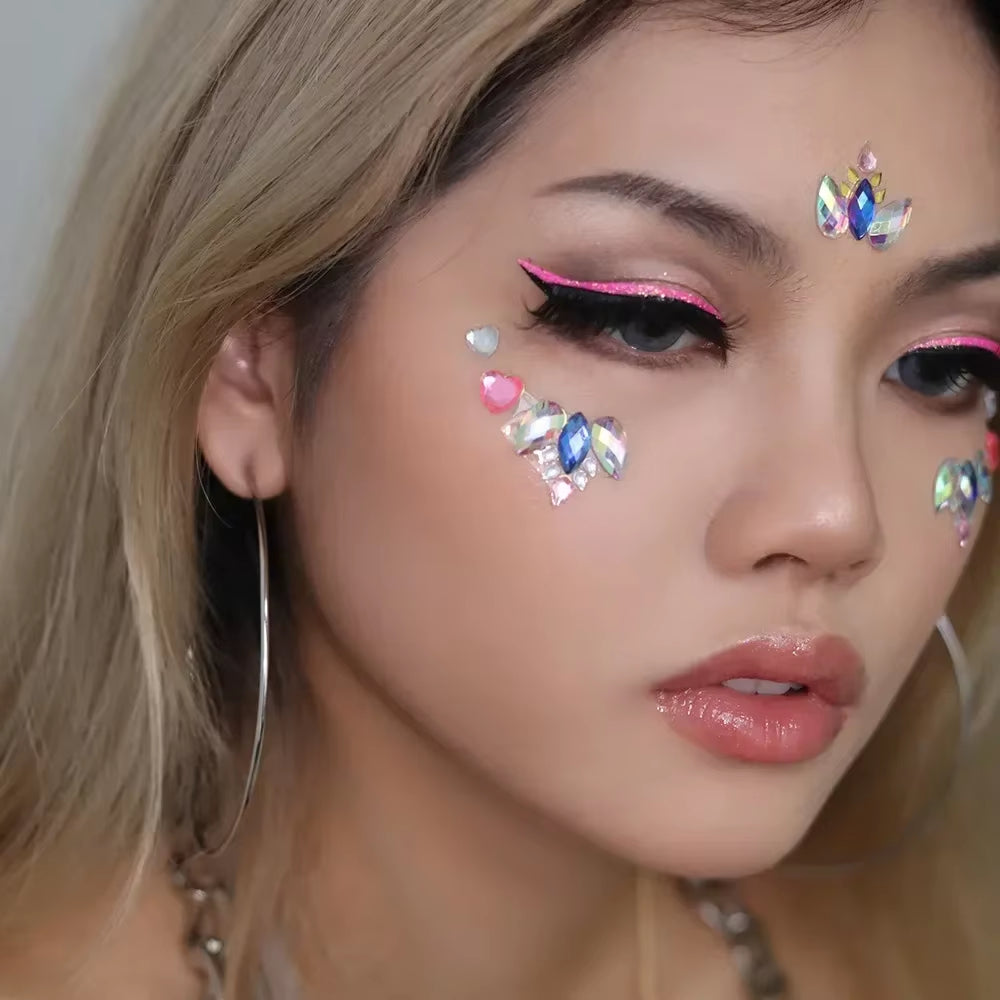 3D Face Gems Jewels Sticker Shiny Face Decoration Rhinestones Sticker Festival Body Art Decoration Diamond Music Festival Tattoo