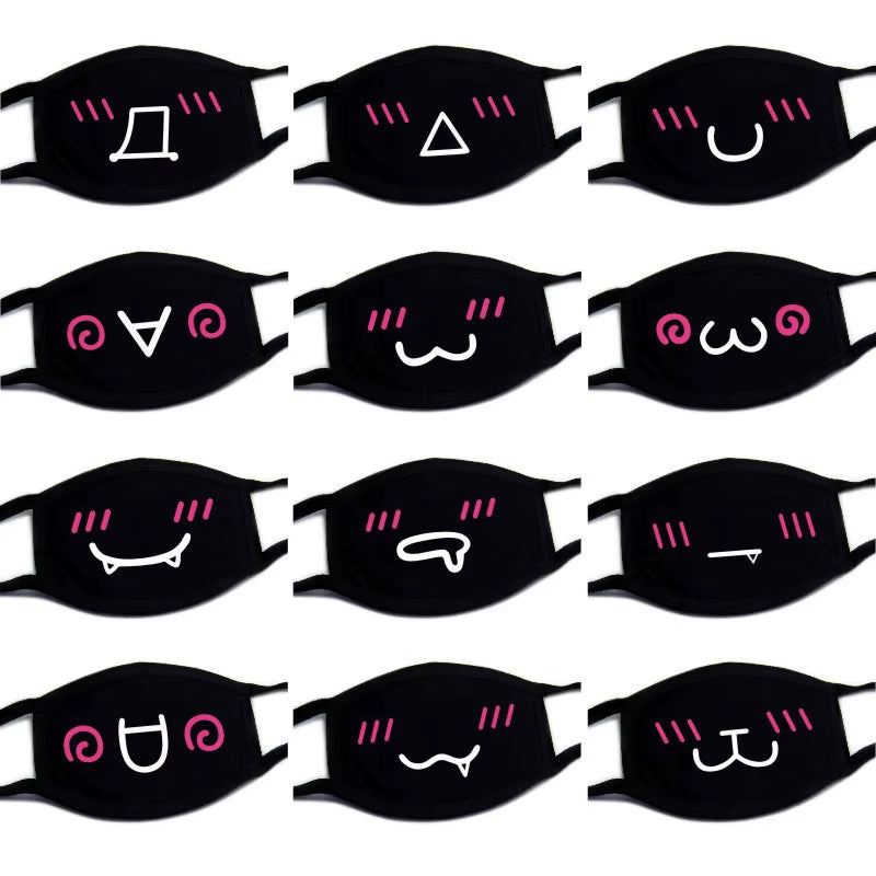 Black Mask Unisex Winter Warm Thickening Half Face Mouth Mask Cotton Cartoon Pattern Anti-Dust Anti- Respirator Black Kpop Mask