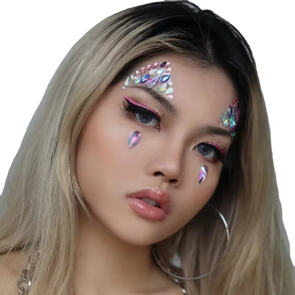 3D Face Gems Jewels Sticker Shiny Face Decoration Rhinestones Sticker Festival Body Art Decoration Diamond Music Festival Tattoo