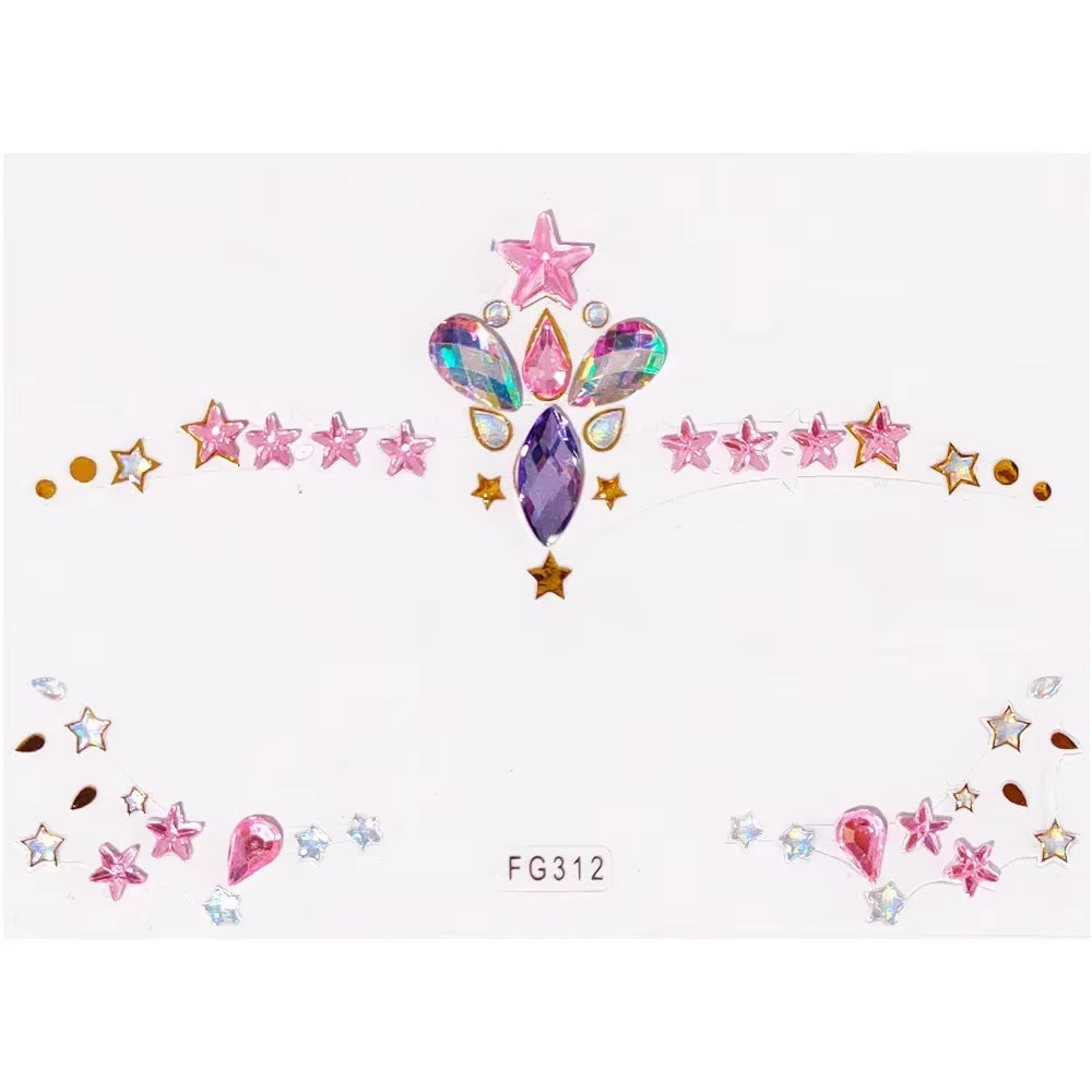 3D Face Gems Jewels Sticker Shiny Face Decoration Rhinestones Sticker Festival Body Art Decoration Diamond Music Festival Tattoo