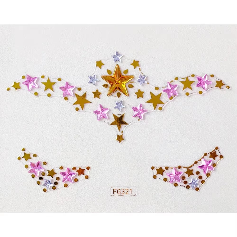 3D Face Gems Jewels Sticker Shiny Face Decoration Rhinestones Sticker Festival Body Art Decoration Diamond Music Festival Tattoo